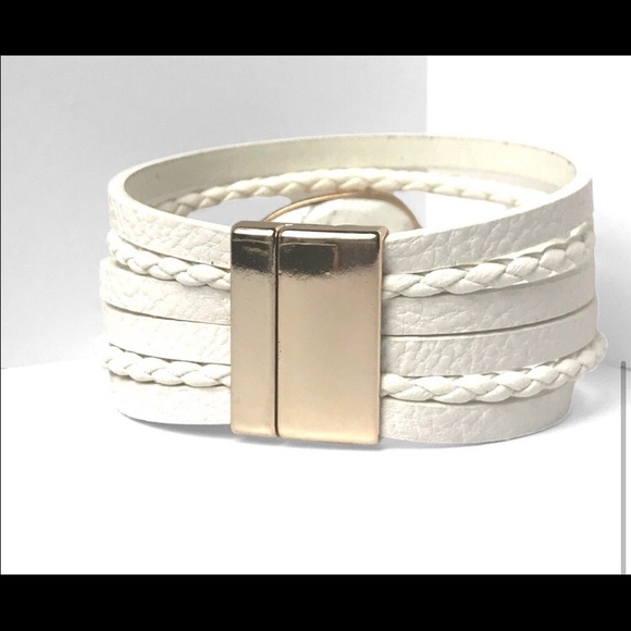 LAST ONE: White stone faux vegan leather banded magnetic boho bracelet - Picture 3 of 3